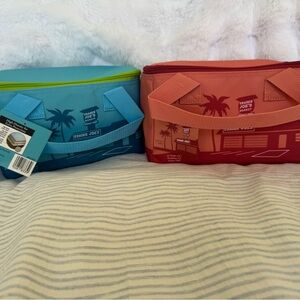 NWT Trader Joe’s mini insulated cooler bags Set of 2 Blue & Pink/ Coral